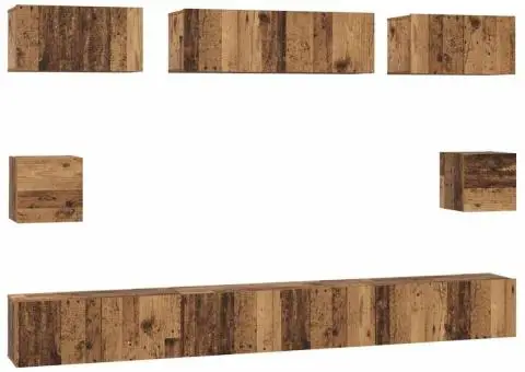 Set dulap TV cu raft Pe perete Altele 8 pcs Lemn vechi Mediu 30.5 x 30 x 30 cm - 2/5