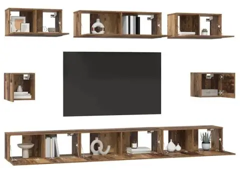 Set dulap TV cu raft Pe perete Altele 8 pcs Lemn vechi Mediu 30.5 x 30 x 30 cm - 3/5