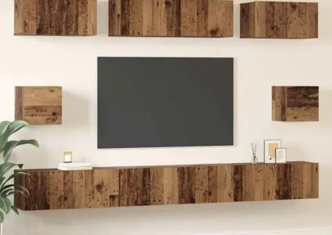 Set dulap TV cu raft Pe perete Altele 8 pcs Lemn vechi Mediu 30.5 x 30 x 30 cm - 4/5