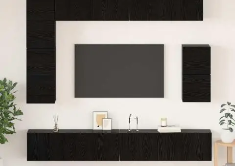 Set comodă TV cu raft Altele cu depozitare 8 pcs Stejar Negru - 1/5