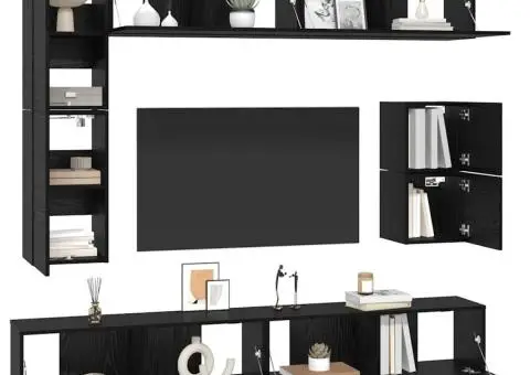 Set comodă TV cu raft Altele cu depozitare 8 pcs Stejar Negru - 3/5