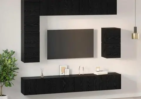 Set comodă TV cu raft Altele cu depozitare 8 pcs Stejar Negru - 4/5