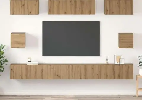 Set dulap TV cu raft Pe perete Altele cu depozitare 8 pcs stejar artizanal - 1/5