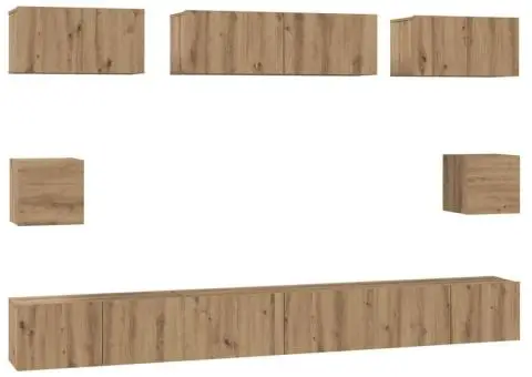 Set dulap TV cu raft Pe perete Altele cu depozitare 8 pcs stejar artizanal - 2/5