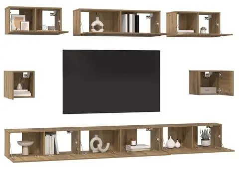 Set dulap TV cu raft Pe perete Altele cu depozitare 8 pcs stejar artizanal - 3/5