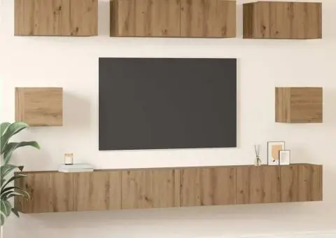 Set dulap TV cu raft Pe perete Altele cu depozitare 8 pcs stejar artizanal - 4/5