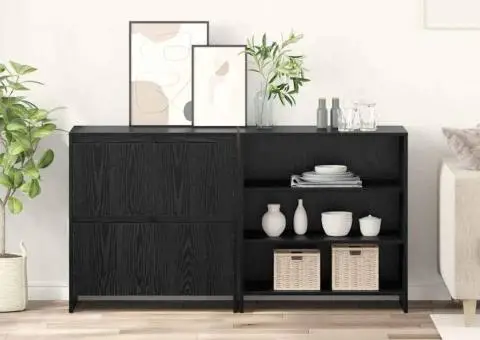 Bufet cu raft cu ușă 2 pcs Stejar negru 70 x 41 x 75 cm Lemn compozit - 1/5