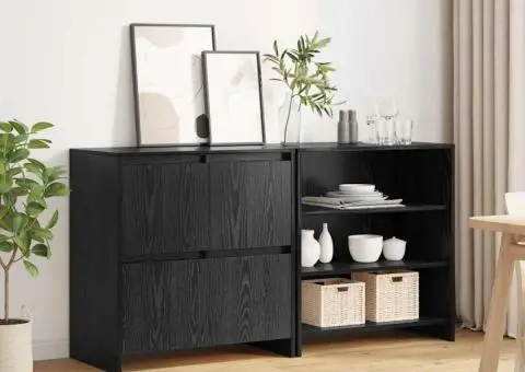 Bufet cu raft cu ușă 2 pcs Stejar negru 70 x 41 x 75 cm Lemn compozit - 4/5