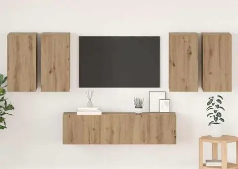 Set comodă TV cu raft Pe perete 6 pcs stejar artizanal 60 x 30 x 30 cm - 1/5