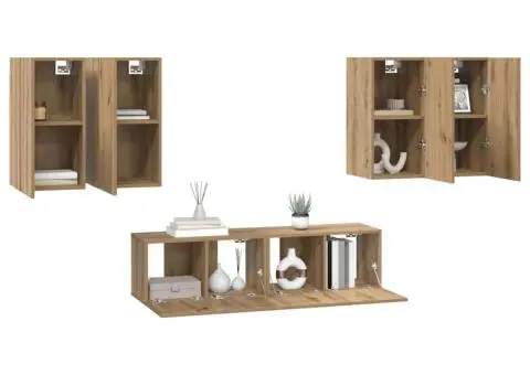 Set comodă TV cu raft Pe perete 6 pcs stejar artizanal 60 x 30 x 30 cm - 3/5