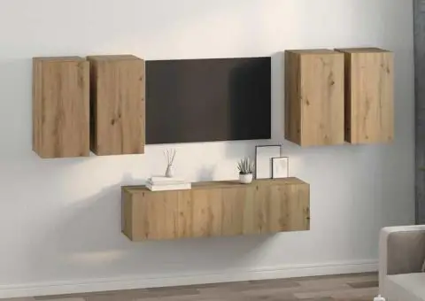 Set comodă TV cu raft Pe perete 6 pcs stejar artizanal 60 x 30 x 30 cm - 4/5