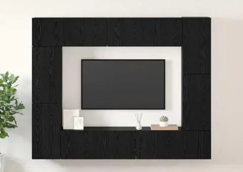 Set comodă TV cu raft 8 pcs Stejar negru 80 x 30 x 30.5 cm - 1/5