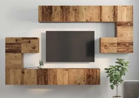 Set comodă TV cu raft Altele 10 pcs Lemn vechi 180 x 30 x 90.5 cm - 4/5