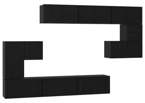 Set comodă TV cu raft Pe perete Altele 10 pcs Stejar negru 180 x 30 x 90.5 cm - 2/5