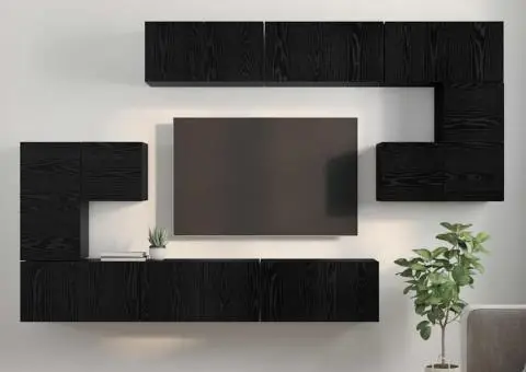 Set comodă TV cu raft Pe perete Altele 10 pcs Stejar negru 180 x 30 x 90.5 cm - 4/5