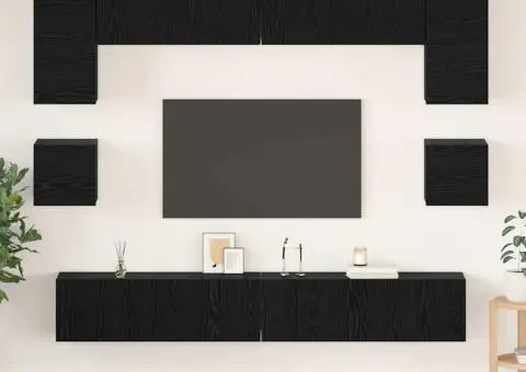 Set comodă TV 8 pcs Stejar negru 100 x 30 x 30 cm Lemn compozit - 1/5