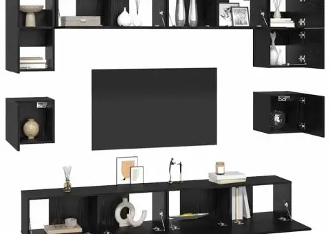 Set comodă TV 8 pcs Stejar negru 100 x 30 x 30 cm Lemn compozit - 3/5