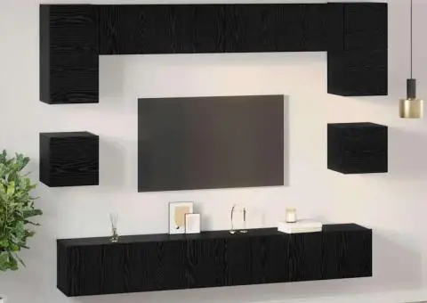 Set comodă TV 8 pcs Stejar negru 100 x 30 x 30 cm Lemn compozit - 4/5