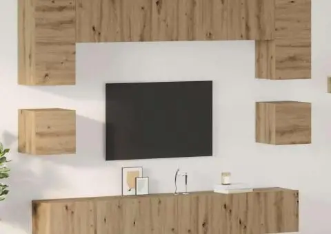 Set comodă TV cu raft Pe perete Altele 8 pcs stejar artizanal 100 x 30 x 30 cm - 1/5