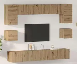 vidaXL Set comodă TV cu raft Pe perete Altele 8 pcs stejar artizanal 100 x 30 x 30 cm