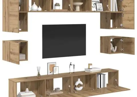 Set comodă TV cu raft Pe perete Altele 8 pcs stejar artizanal 100 x 30 x 30 cm - 3/5