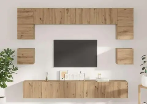 Set comodă TV cu raft Pe perete Altele 8 pcs stejar artizanal 100 x 30 x 30 cm - 4/5