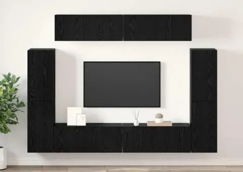 Set comodă TV cu raft 8 pcs Stejar negru 80 x 30 x 30.5 cm - 1/5