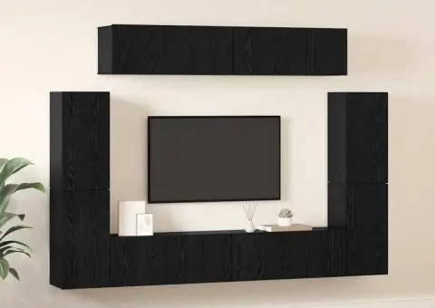 Set comodă TV cu raft 8 pcs Stejar negru 80 x 30 x 30.5 cm - 4/5