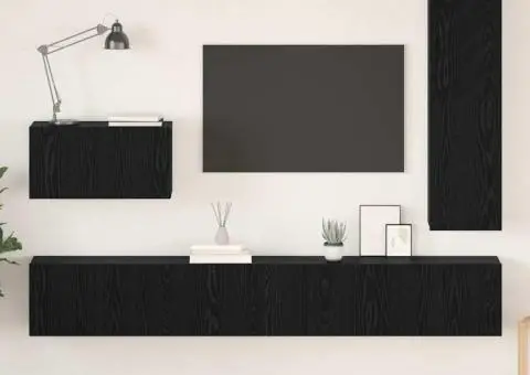 Set comodă TV cu raft Altele 4 pcs Stejar negru 30.5 x 30 x 110 cm - 1/5