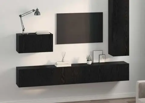 Set comodă TV cu raft Altele 4 pcs Stejar negru 30.5 x 30 x 110 cm - 4/5