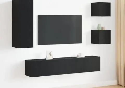 Set de mobilă pentru TV , 5 piese din lemn de stejar negru - 1/5