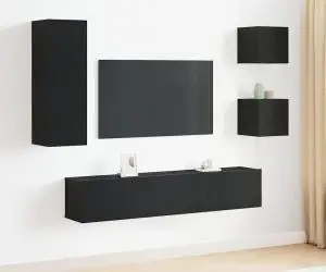vidaXL Set de mobilă pentru TV , 5 piese din lemn de stejar negru
