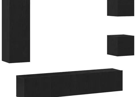Set de mobilă pentru TV , 5 piese din lemn de stejar negru - 2/5