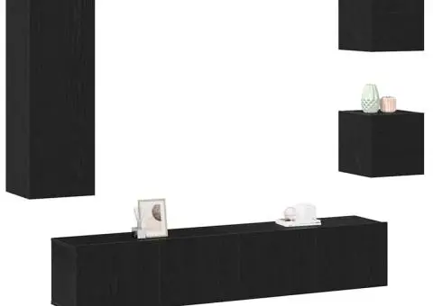 Set de mobilă pentru TV , 5 piese din lemn de stejar negru - 3/5