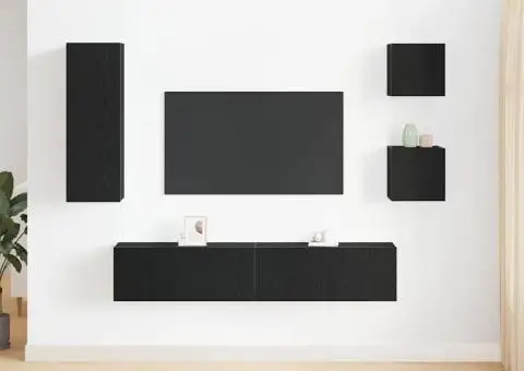 Set de mobilă pentru TV , 5 piese din lemn de stejar negru - 4/5