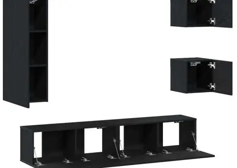 Set de mobilă pentru TV , 5 piese din lemn de stejar negru - 5/5