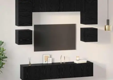 Set comodă TV 8 pcs Stejar negru 80 x 30 x 30 cm Lemn compozit - 4/5