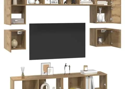 Set comodă TV cu raft Pe perete Altele 8 pcs stejar artizanal 80 x 30 x 30 cm - 3/5