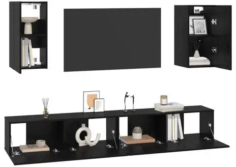 Dulap pentru TV pe Perete 6 pcs Stejar negru Lemn compozit - 3/5