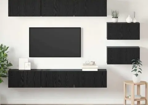 Set comodă TV Pe perete 8 pcs Stejar negru 60 x 30 x 30.5 cm - 1/5