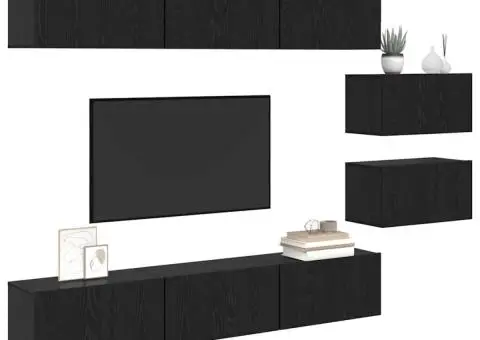 Set comodă TV Pe perete 8 pcs Stejar negru 60 x 30 x 30.5 cm - 3/5