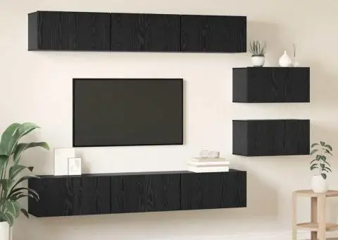 Set comodă TV Pe perete 8 pcs Stejar negru 60 x 30 x 30.5 cm - 4/5