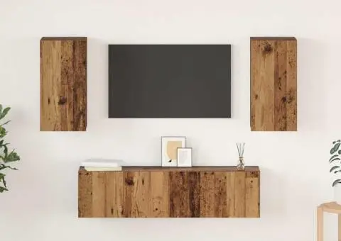 Set comodă TV cu raft Pe perete cu depozitare cu ușă 4 pcs Lemn vechi 60 x 30 x 30 cm - 1/5