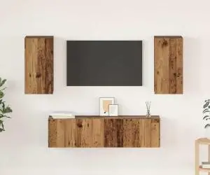vidaXL Set comodă TV cu raft Pe perete cu depozitare cu ușă 4 pcs Lemn vechi 60 x 30 x 30 cm