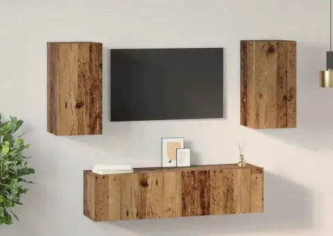 Set comodă TV cu raft Pe perete cu depozitare cu ușă 4 pcs Lemn vechi 60 x 30 x 30 cm - 4/5