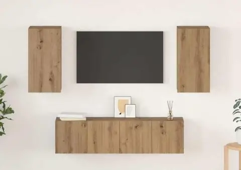 Set comodă TV cu raft Pe perete 4 pcs stejar artizanal 60 x 30 x 30 cm - 1/5