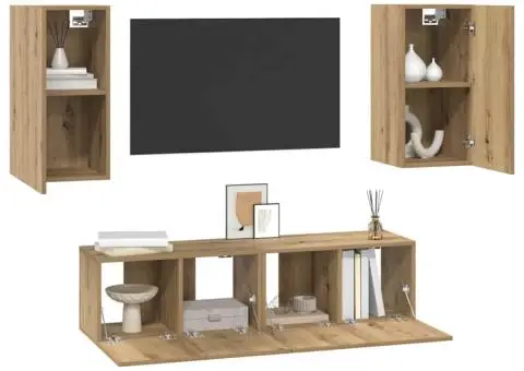 Set comodă TV cu raft Pe perete 4 pcs stejar artizanal 60 x 30 x 30 cm - 3/5