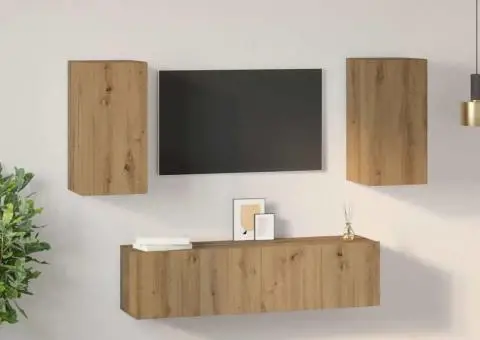 Set comodă TV cu raft Pe perete 4 pcs stejar artizanal 60 x 30 x 30 cm - 4/5