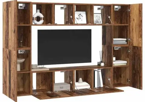 Set comodă TV cu raft Pe perete cu depozitare cu ușă 8 pcs Lemn vechi 60 x 30 x 30 cm - 3/5