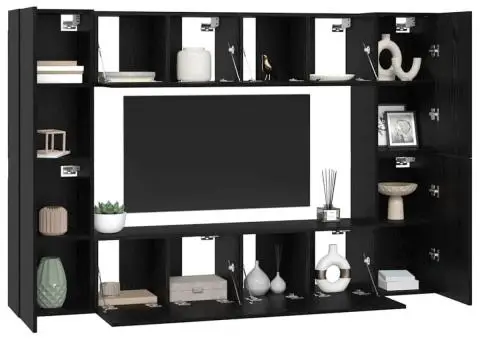 Set comodă TV cu raft 8 pcs Stejar negru 181 x 30 x 120 cm - 3/5